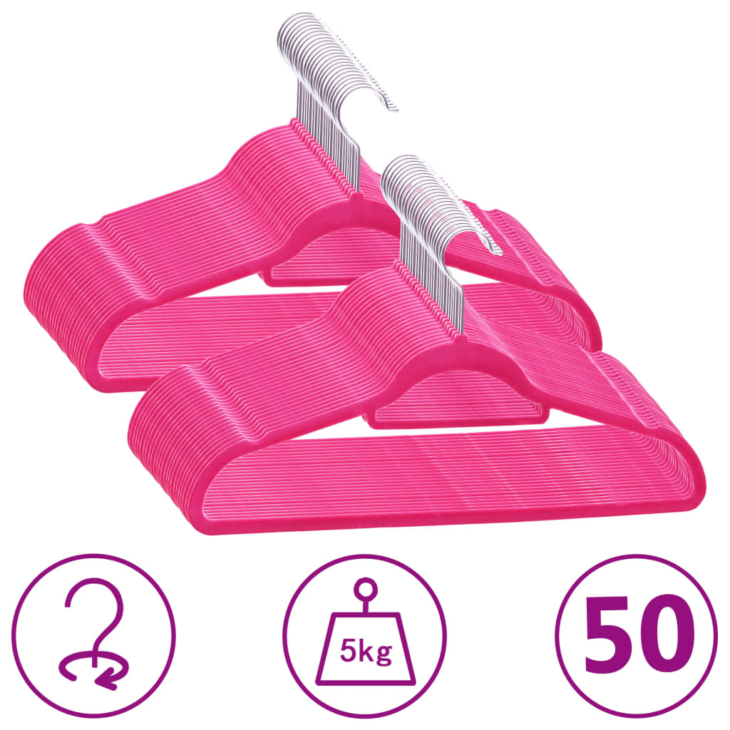 Vidaxl 50-dílná oděv věšák sada protiskluzový sametový růžový