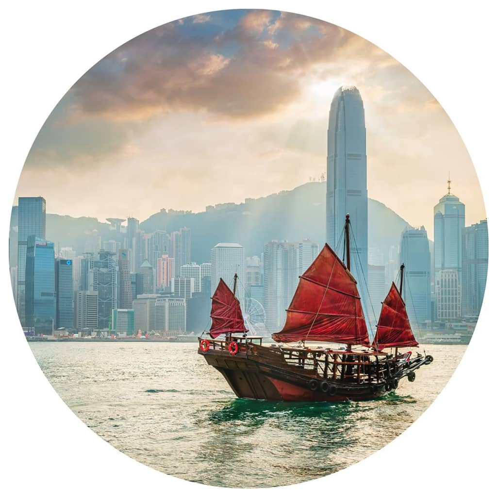 Wallart Wallart Wallow Circle Skyline with Junk Boat 190 cm