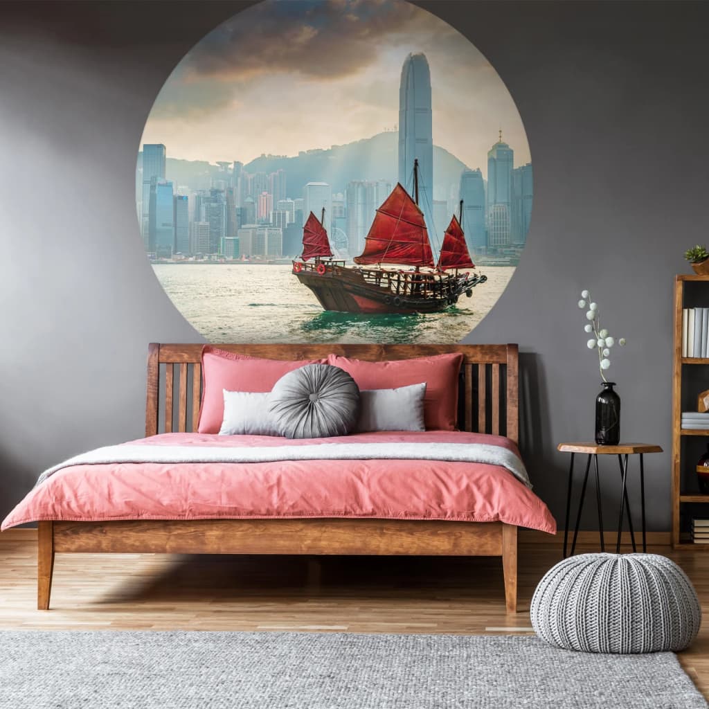 Wallart Wallart Wallow Circle Skyline with Junk Boat 190 cm