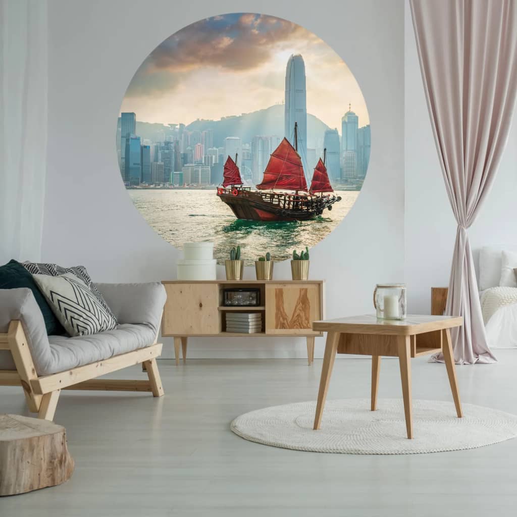 Wallart Wallart Wallow Circle Skyline with Junk Boat 190 cm