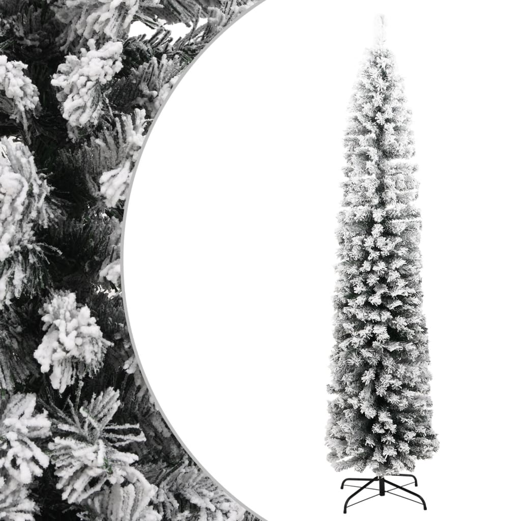 Vidaxl kunstkerstboom ze śniegiem wąskim 240 cm pvc zielony