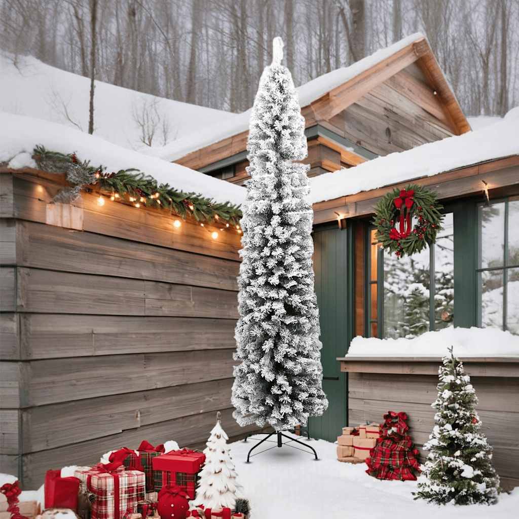 Vidaxl kunstkerstboom ze śniegiem wąskim 240 cm pvc zielony