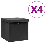 Úložné boxy Vidaxl s víkem 4 ks 28x28x28 cm černé