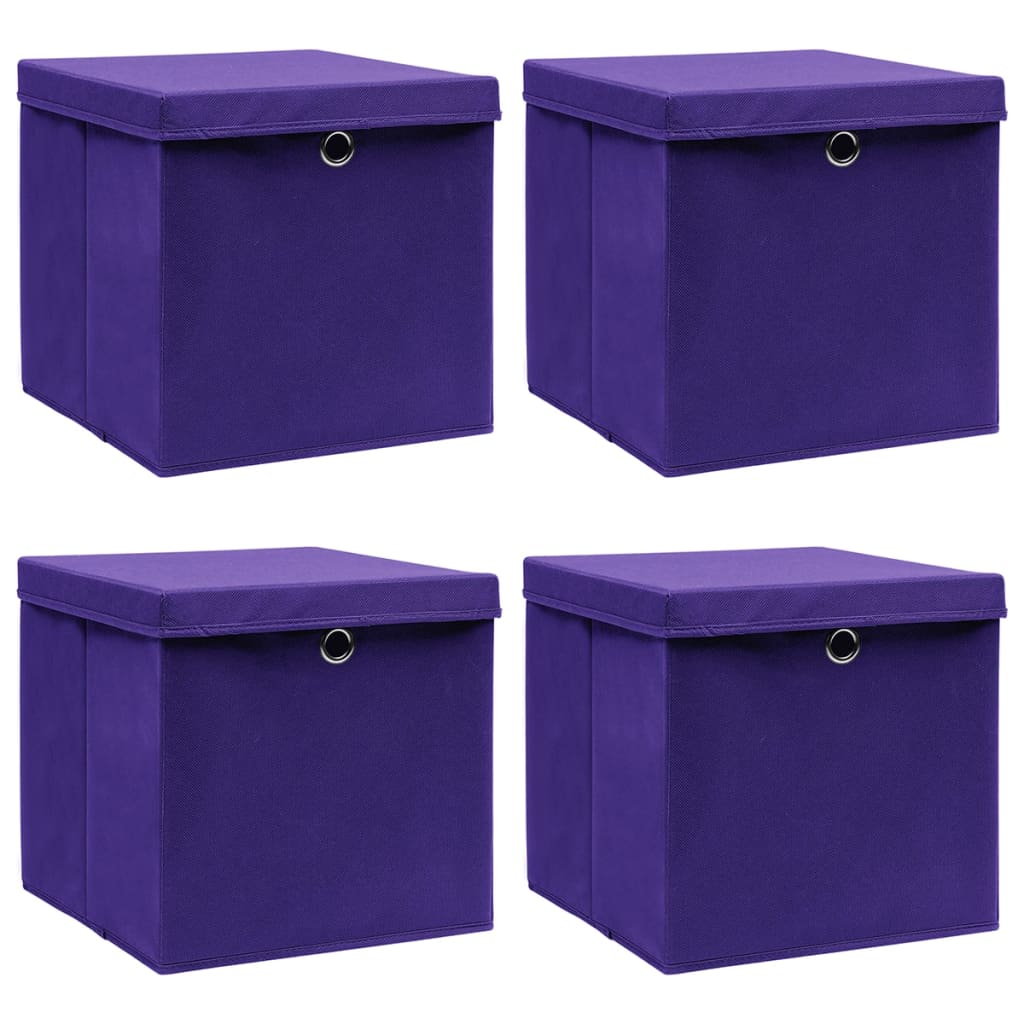 Úložné boxy Vidaxl s víkem 4 ks 28x28x28 cm fialová