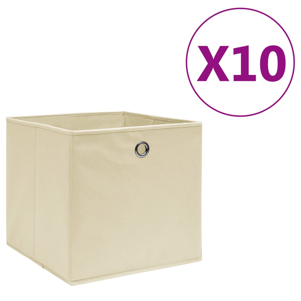 Úložné boxy Vidaxl 10 ks 28x28x28 cm Netkaná látka crème -colored