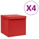 Úložné boxy Vidaxl s víkem 4 ks 28x28x28 cm červená