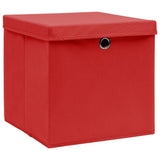 Úložné boxy Vidaxl s víkem 4 ks 28x28x28 cm červená