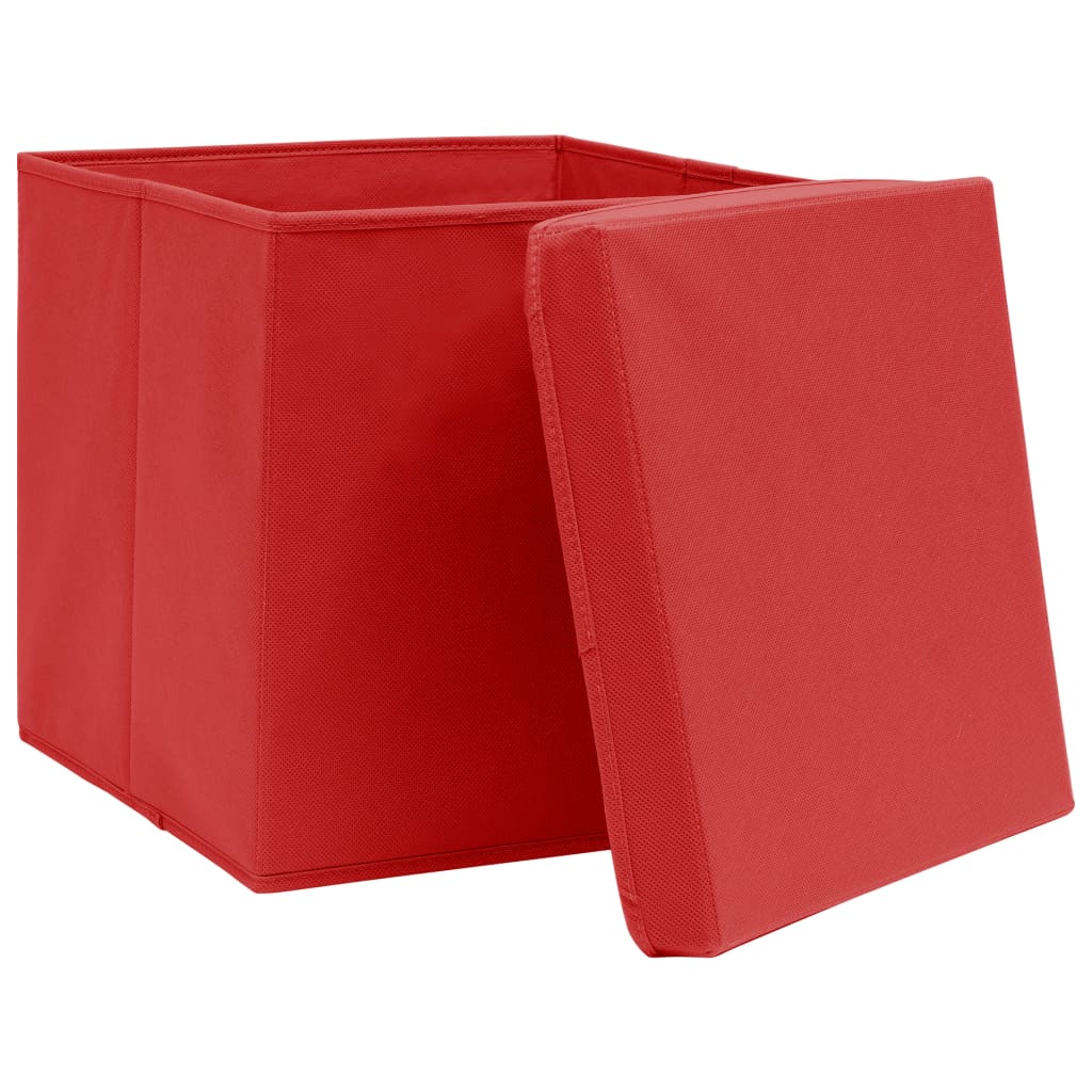 Úložné boxy Vidaxl s víkem 4 ks 28x28x28 cm červená