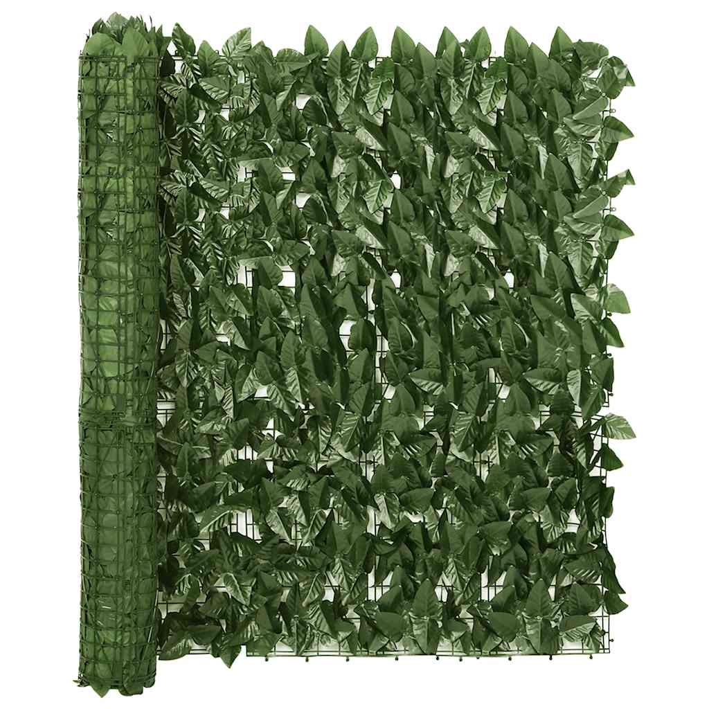 Balkon zaslon Vidaxl s temno zelenimi listi 600x100 cm