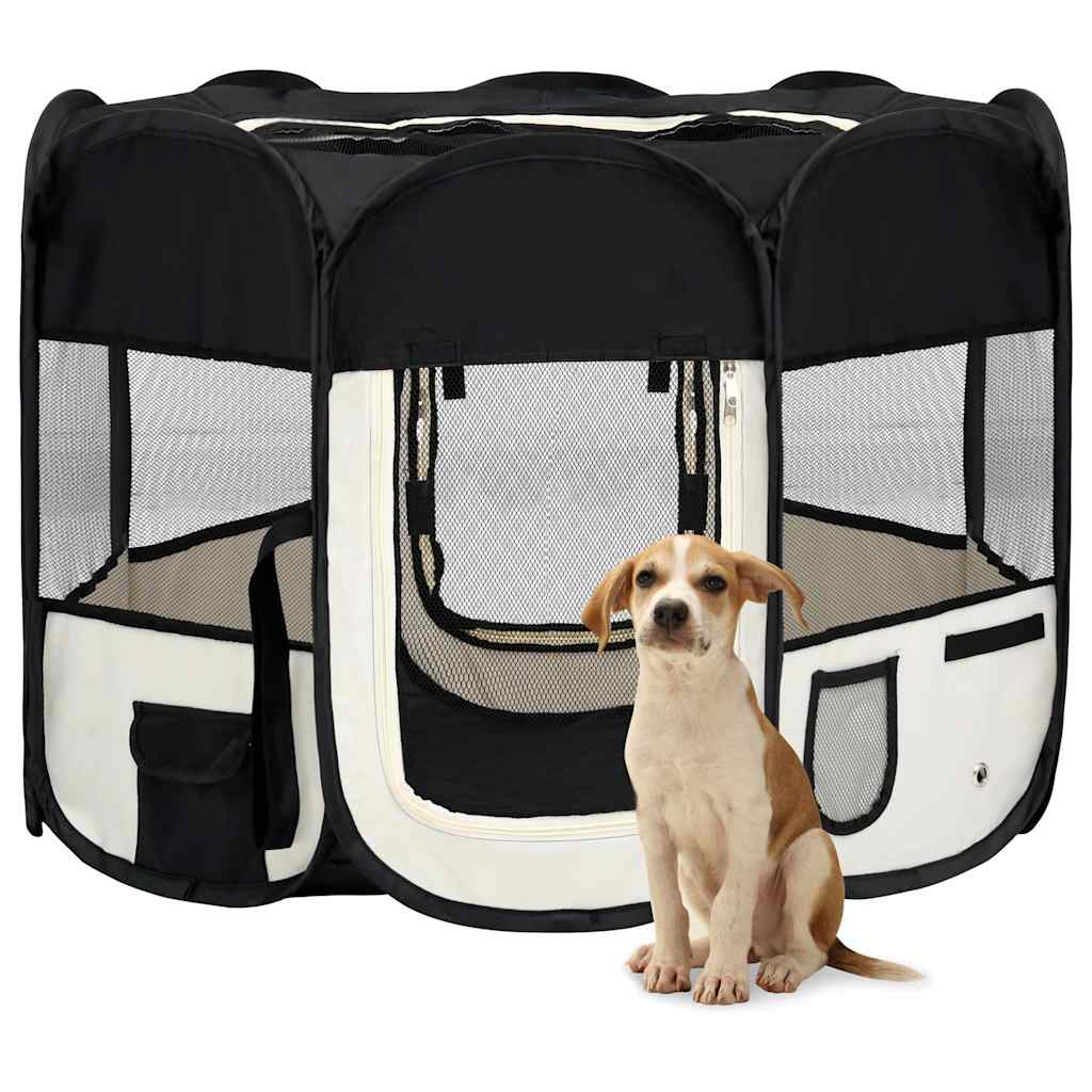 Vidaxl Dog Ren Foldbar med Carrier Bag 90x90x58 cm svart