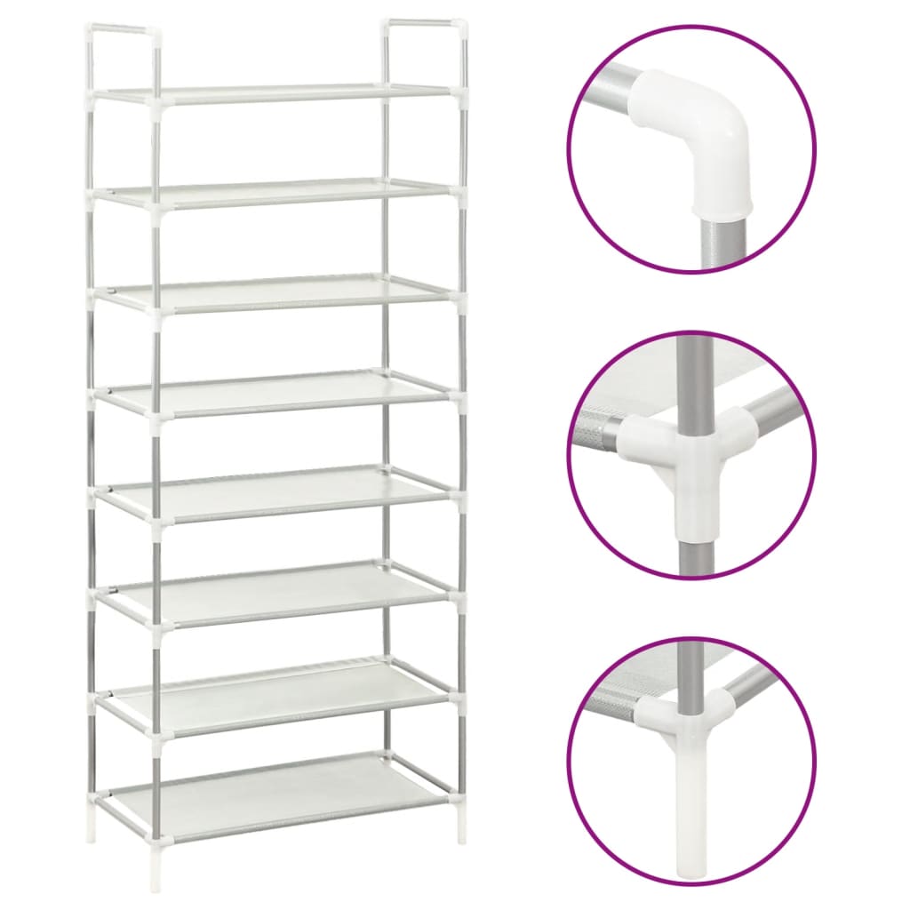 Vidaxl Shoe Rack s 8 policemi z kovové a netkané tkaniny stříbrné barvy