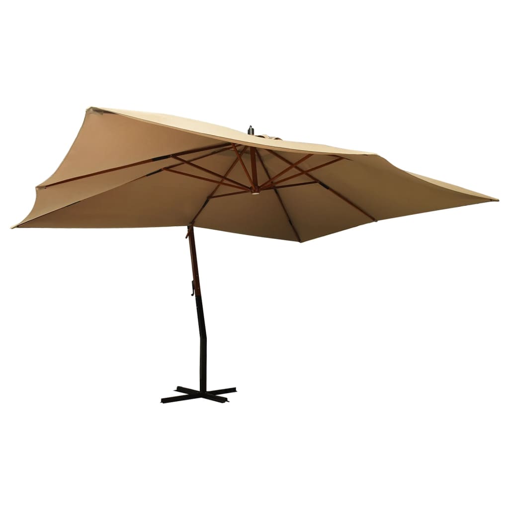Vidaxl plavajoči parazol z lesenim drogom 400x300 cm taupe