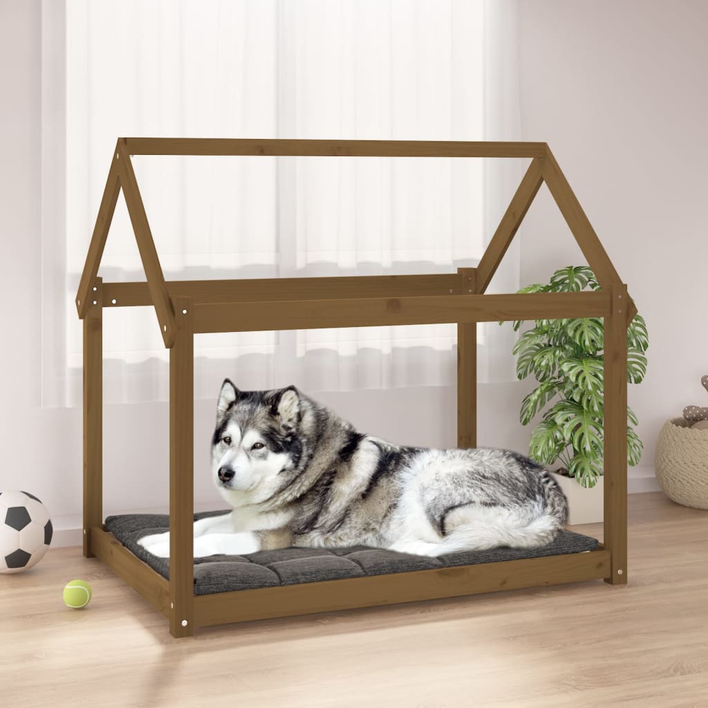 Košara za pse vidaxl 111x80x100 cm trden borov medu rjava