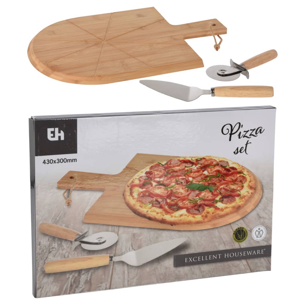 Doskonały 3-częściowy zestaw pizzasnijsek 43x30 cm bambus