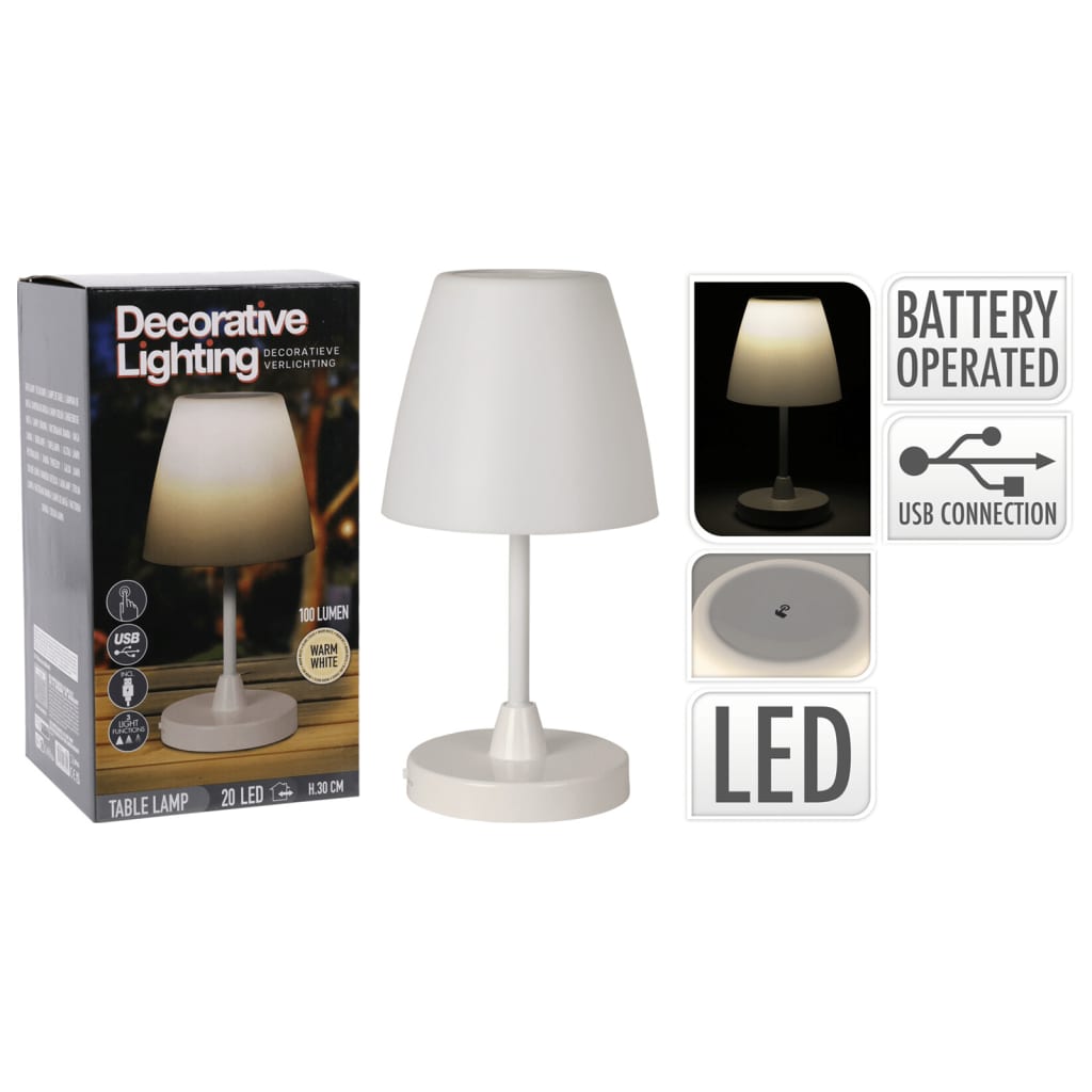 H S Collection H S Collection Table lamp LED rechargeable 13x30 cm White