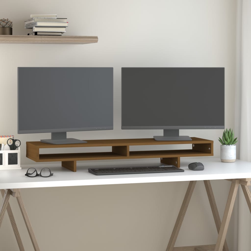 Vidaxl Monitor Standard 100x27x14 cm Trdni borov medu rjava