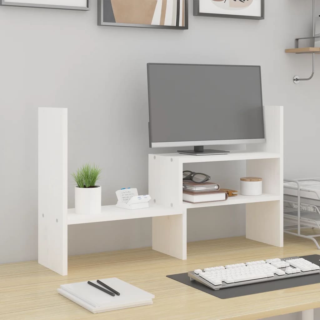 Stand Vidaxl Monitor (39-72) x17x43 cm pevná borovice bílá