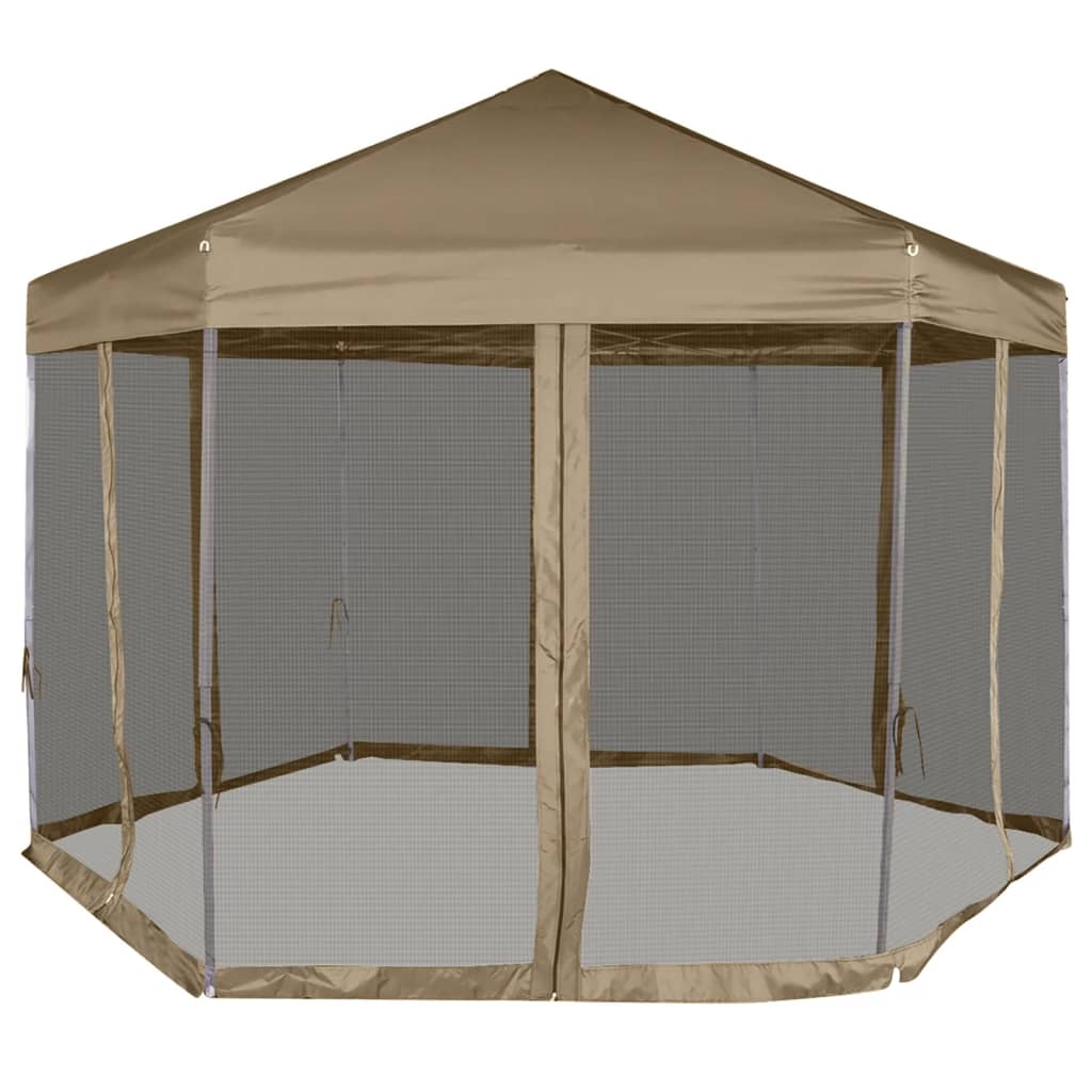 Stan Vidaxl Party se stěnami Hexagonal 3,6x3,1 m Taupe 220 g m²