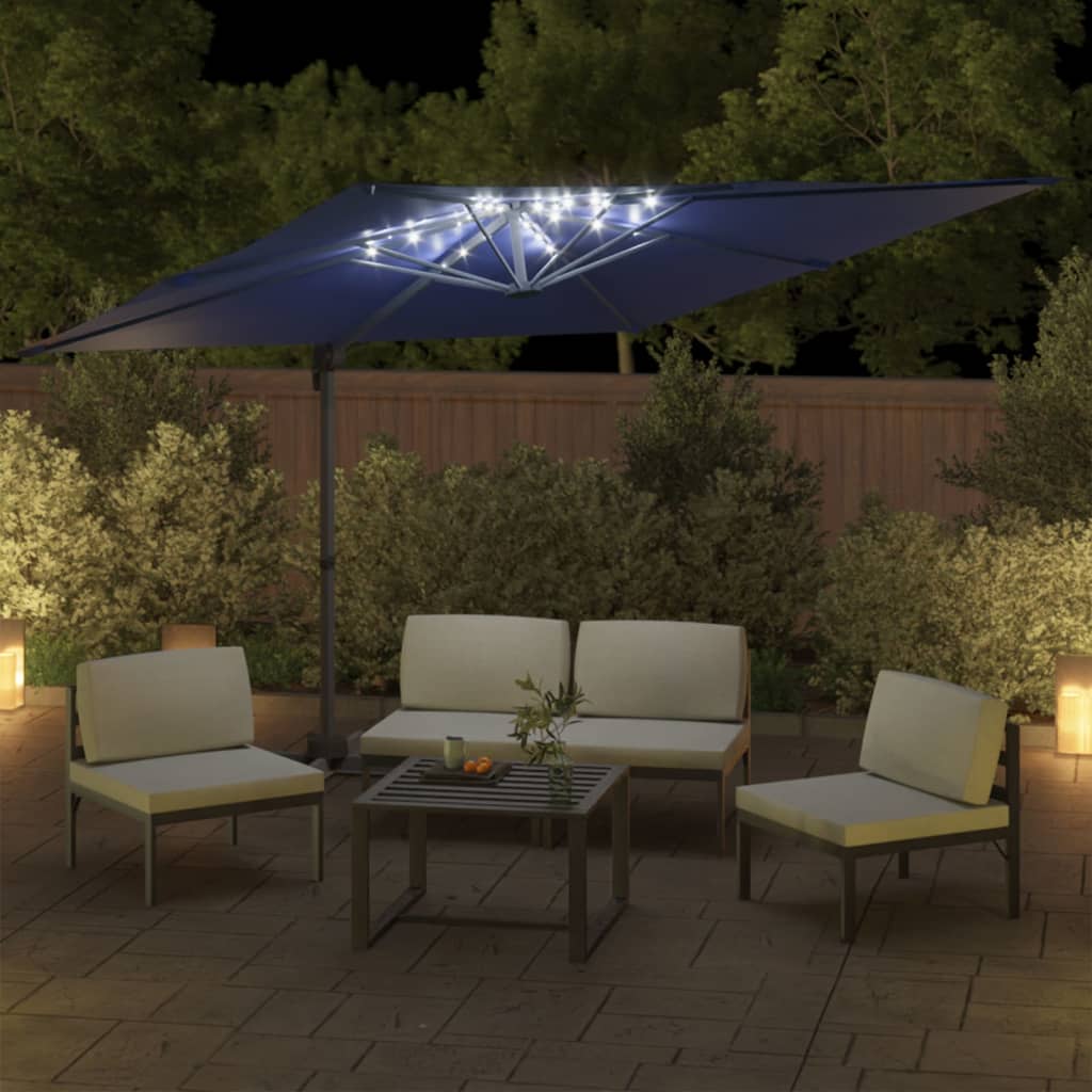 Vidaxl plavajoči parazol z LED osvetlitvijo 400x300 cm azure modra
