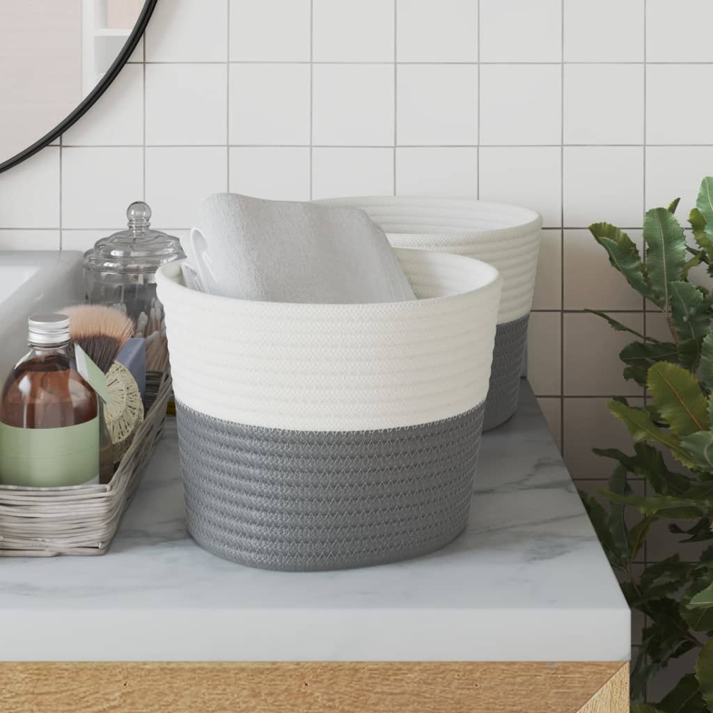Vidaxl Storage koše 2 sts Ø 24x18 cm bavlna šedá a bílá