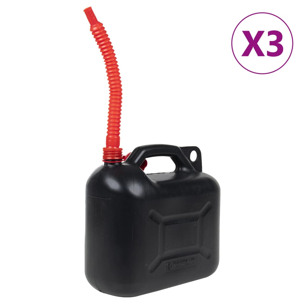 Vidaxl palivové nádrže 3 st s flexibilním výtokem černé 10 l plastů