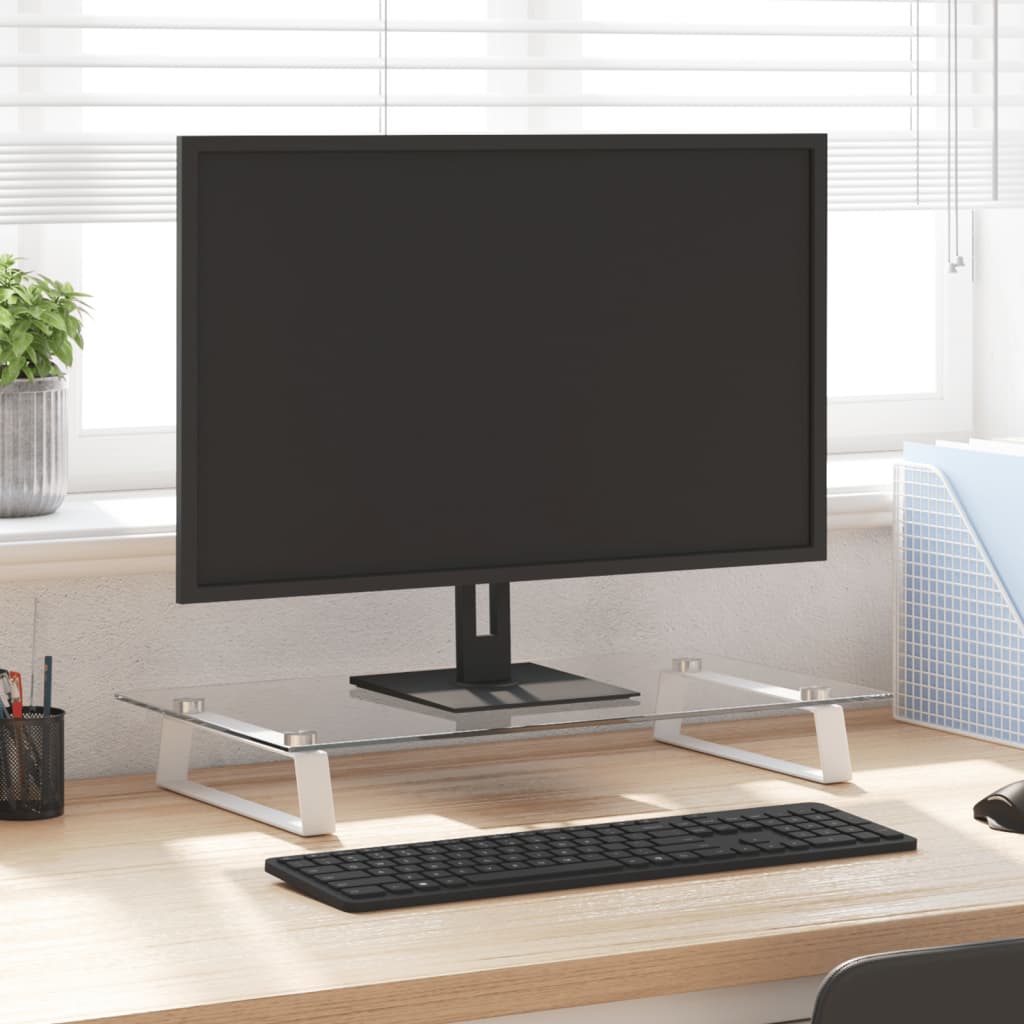 Vidaxl Monitor Stand 60x35x8 cm de vidrio endurecido y metal blanco