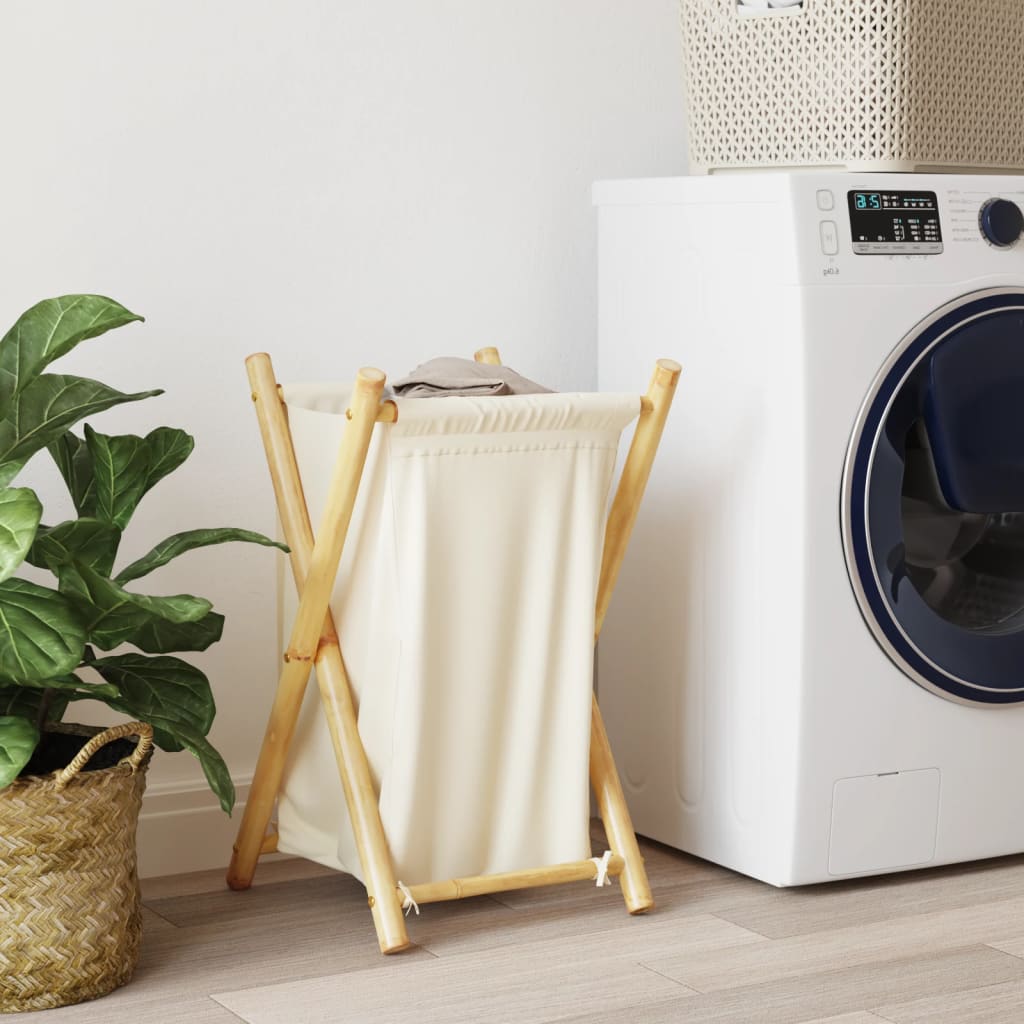 Vidaxl Laundry Basket 41,5x36x63,5 cm bambusový krém bílý