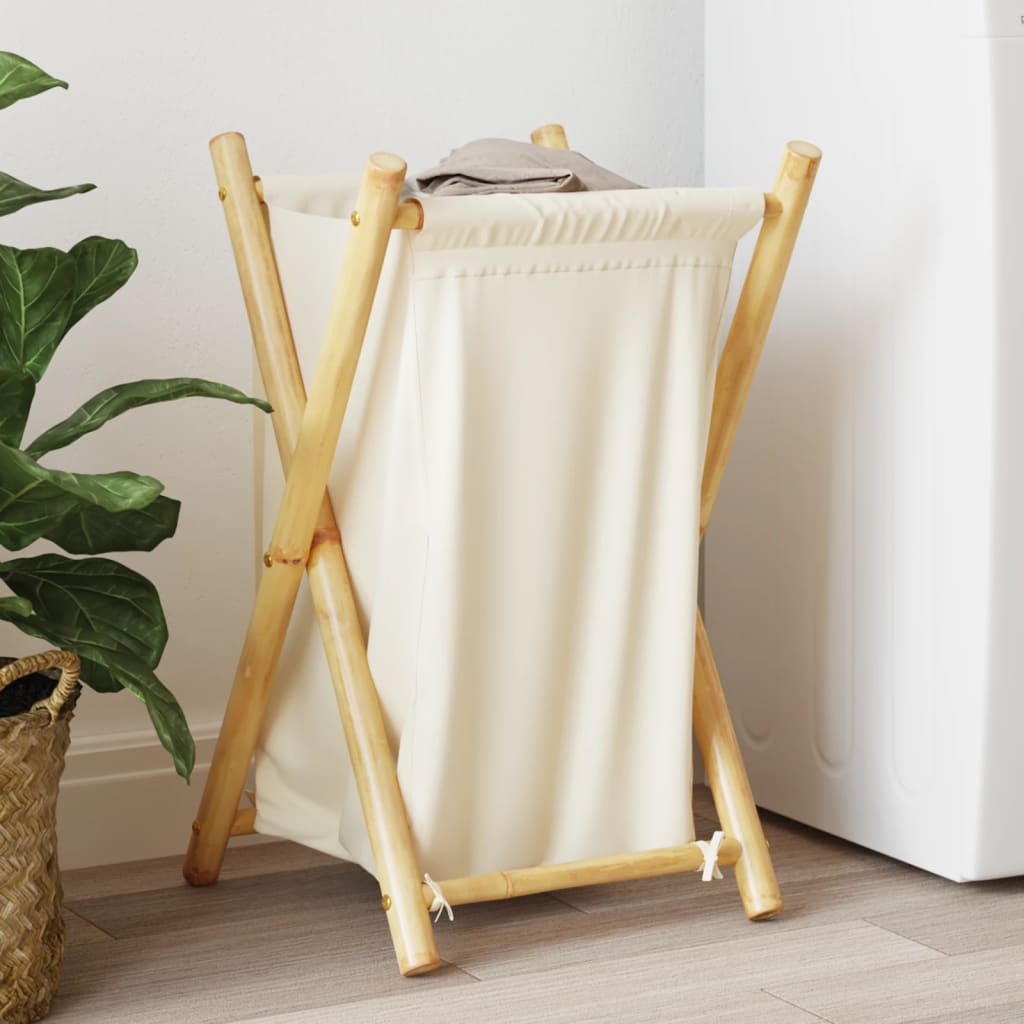 Vidaxl Laundry Basket 41,5x36x63,5 cm bambusový krém bílý