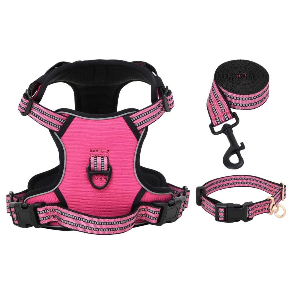 VidaXL Dog rig with belt and collar adjustable m pink