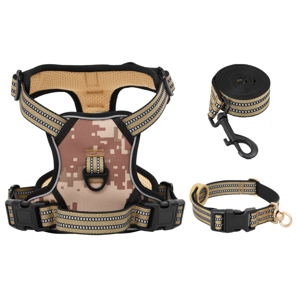 Arnés de perros de Vidaxl con cinturón y collar l camuflaje marrón marrón