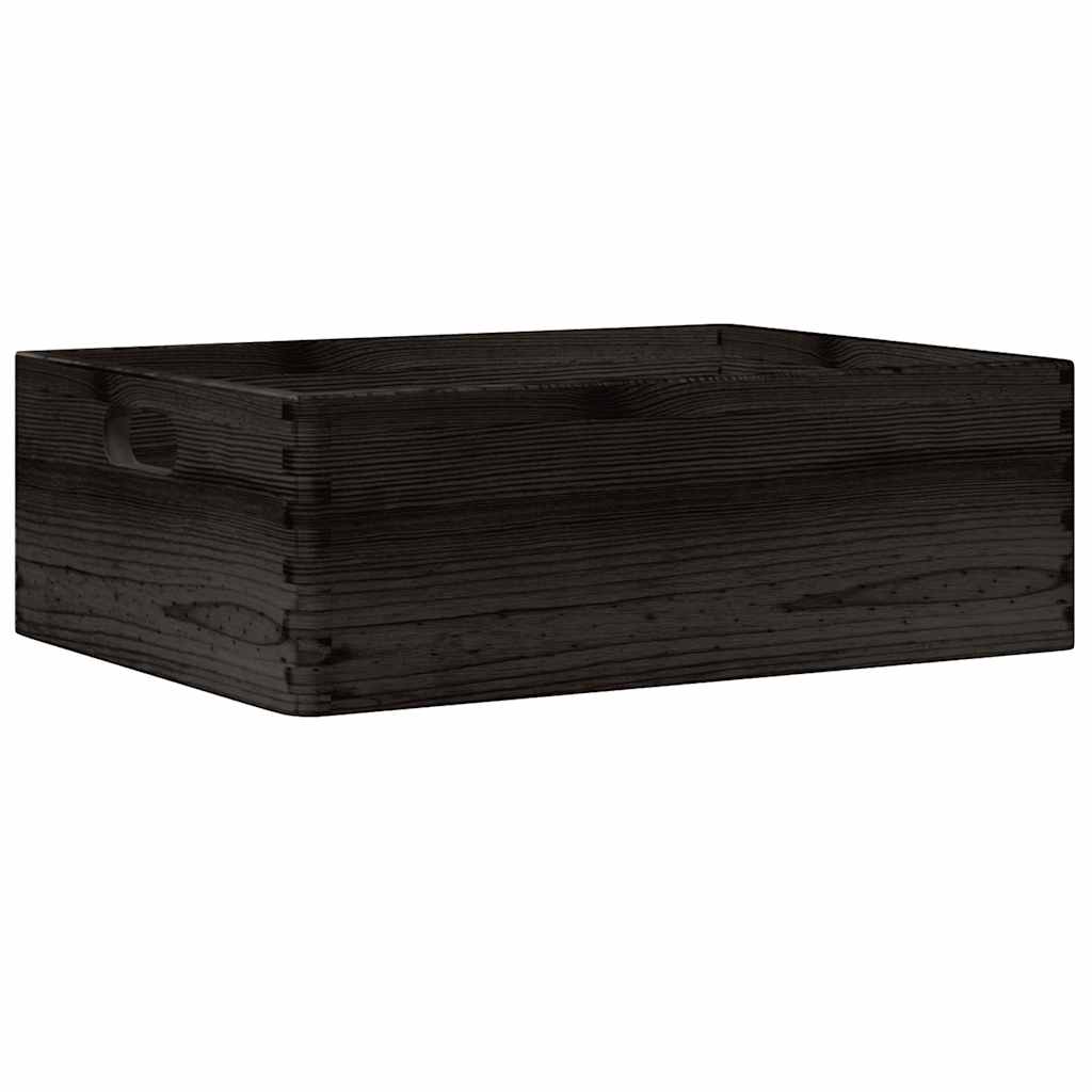 Vidaxl dřevěná krabice s úchyty 40x30x13 cm pevná borovice černá