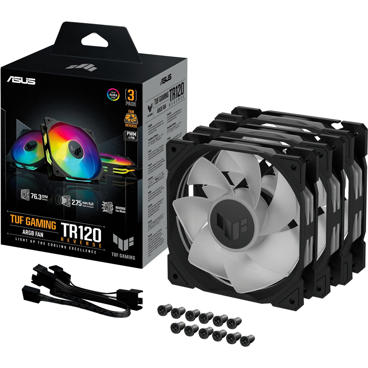 Asus Tuf Gaming TR120 Argb Reverse Fan Pack, 3 pieces