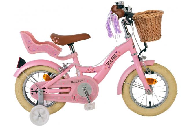 Volore Blossom Kanner Vëlo Meedercher 12 Zoll rosa zwee Handbremsen