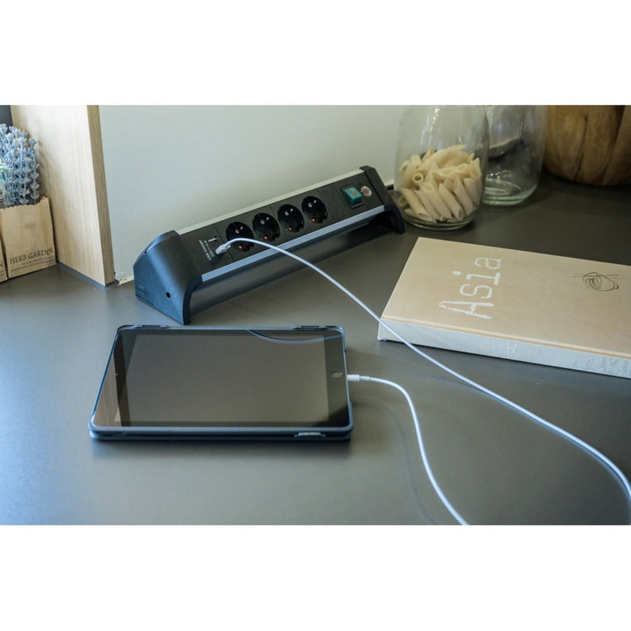Brennenstuhl alu-office-line-uttag med USB-lastningsfunktion 4-