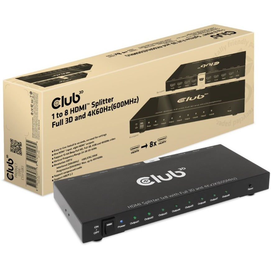 Club 3D 1 a 8 HDMI Splitter Full 3D y 4K60Hz (600MHz)