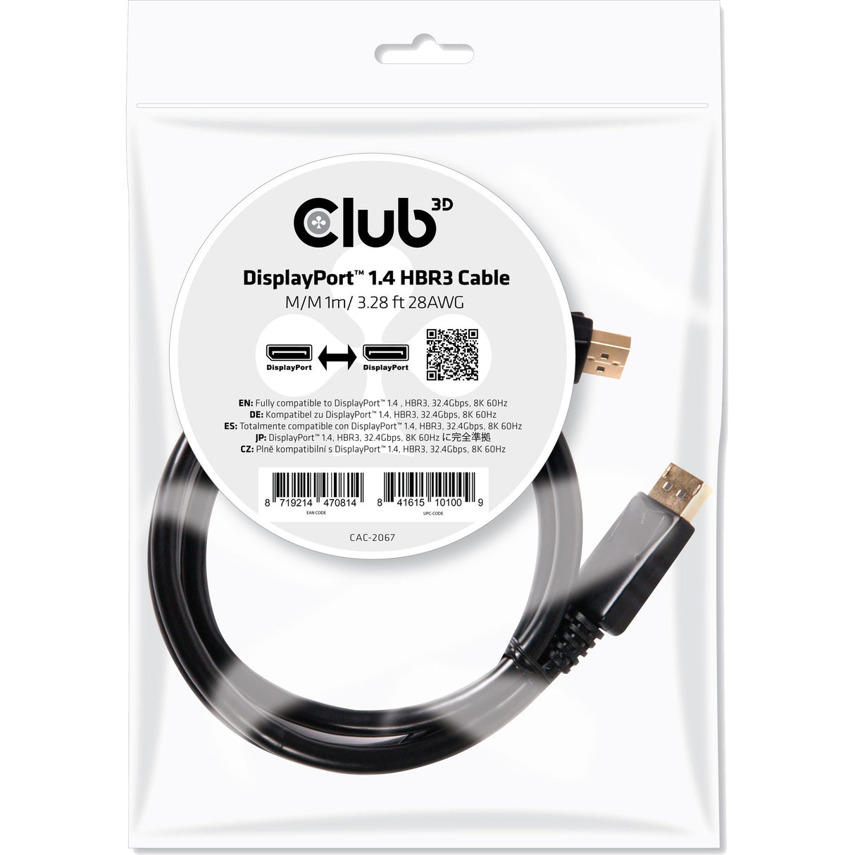 Club 3D Displayport 1.4 Displayport 1.4 maschio-maschio