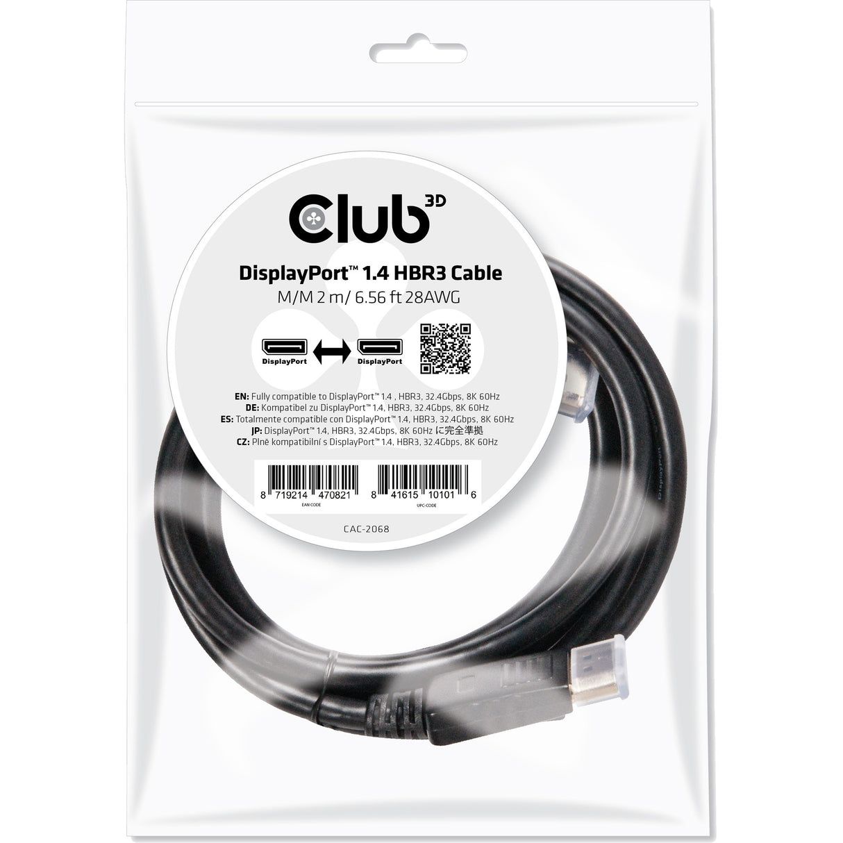Club 3D Displayport 1.4 Displayport 1.4 maschio-maschio