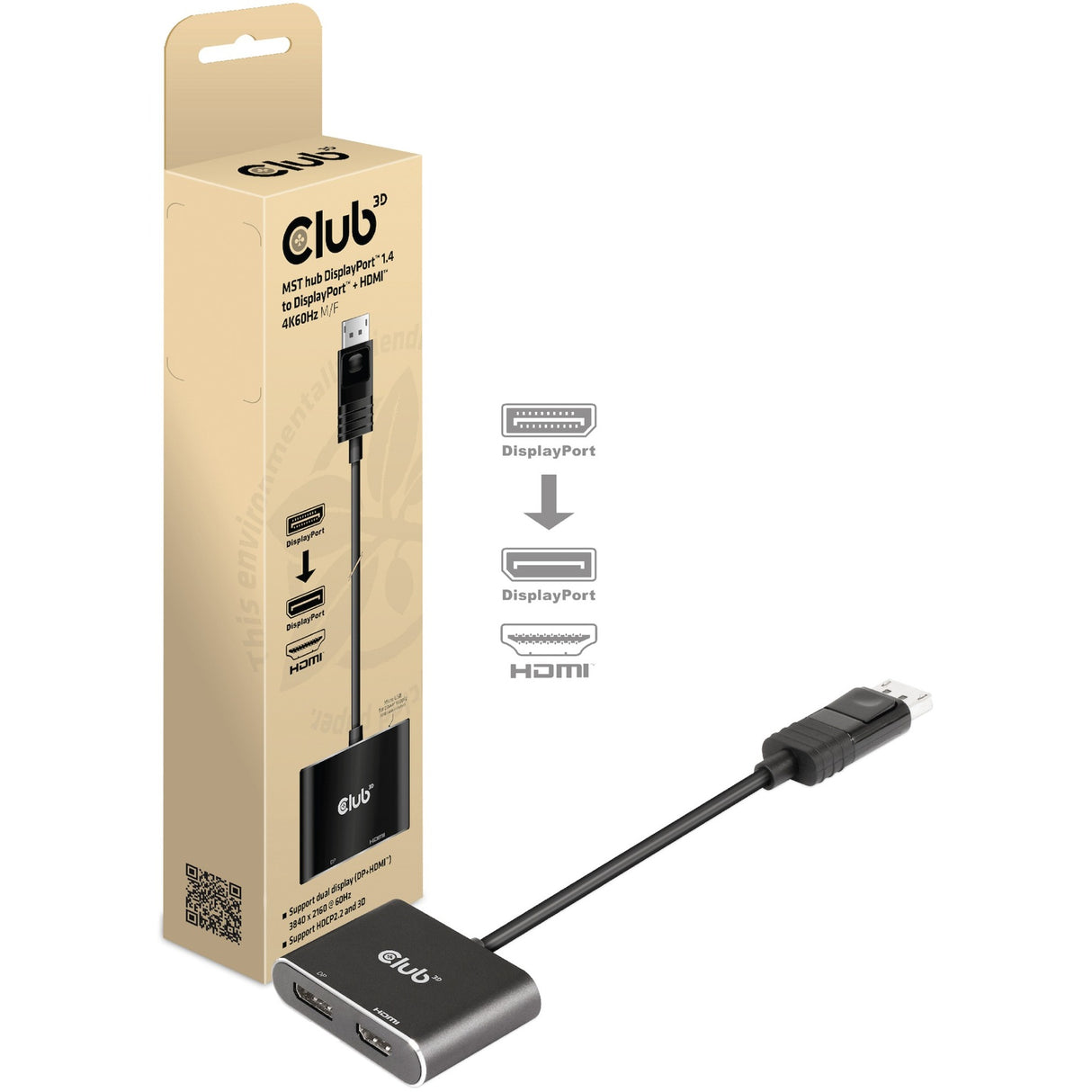 Club 3D MST Hub DisplayPort 1.4 zu DisplayPort + HDMI 4K60
