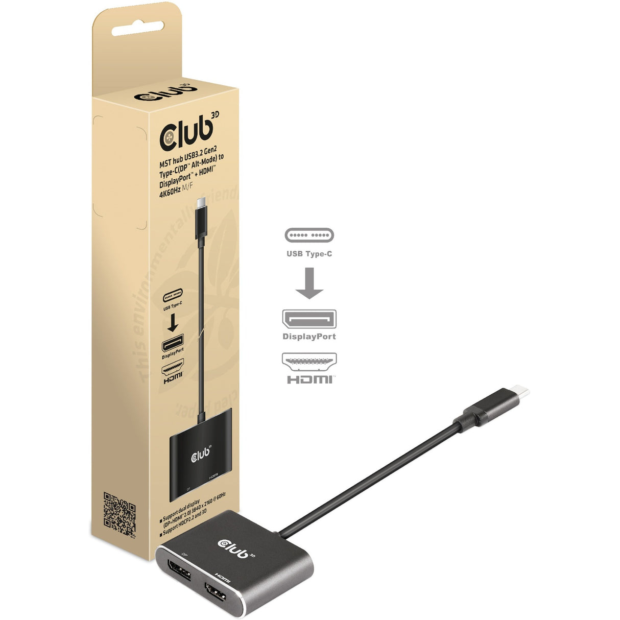 Club 3D MST HUB USB3.2 Gen2 Typ-C (DP Alt-Modus) fir ze weisen