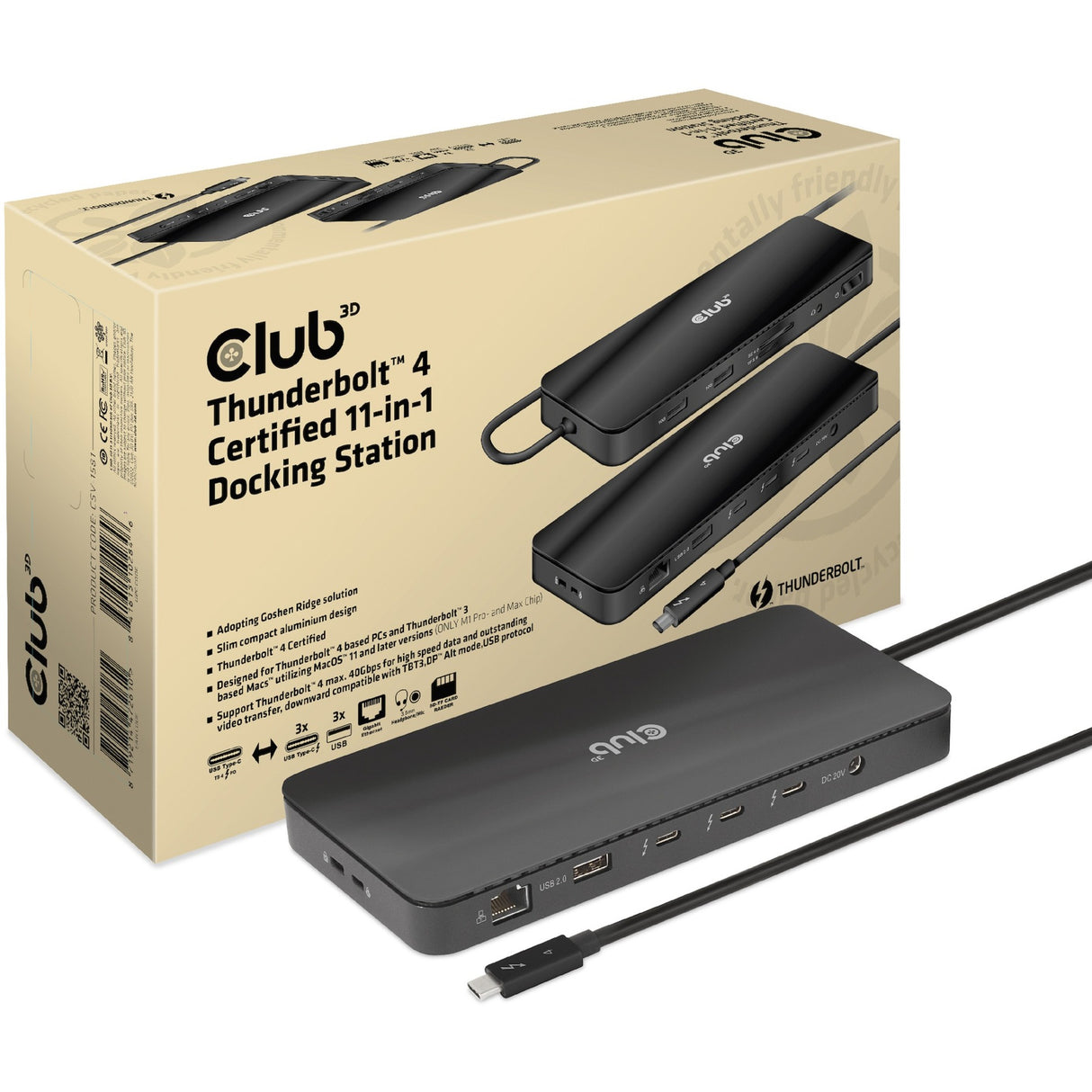 Club 3d Thunderbolt 4 Certificada Estación de acoplamiento 11 en 1