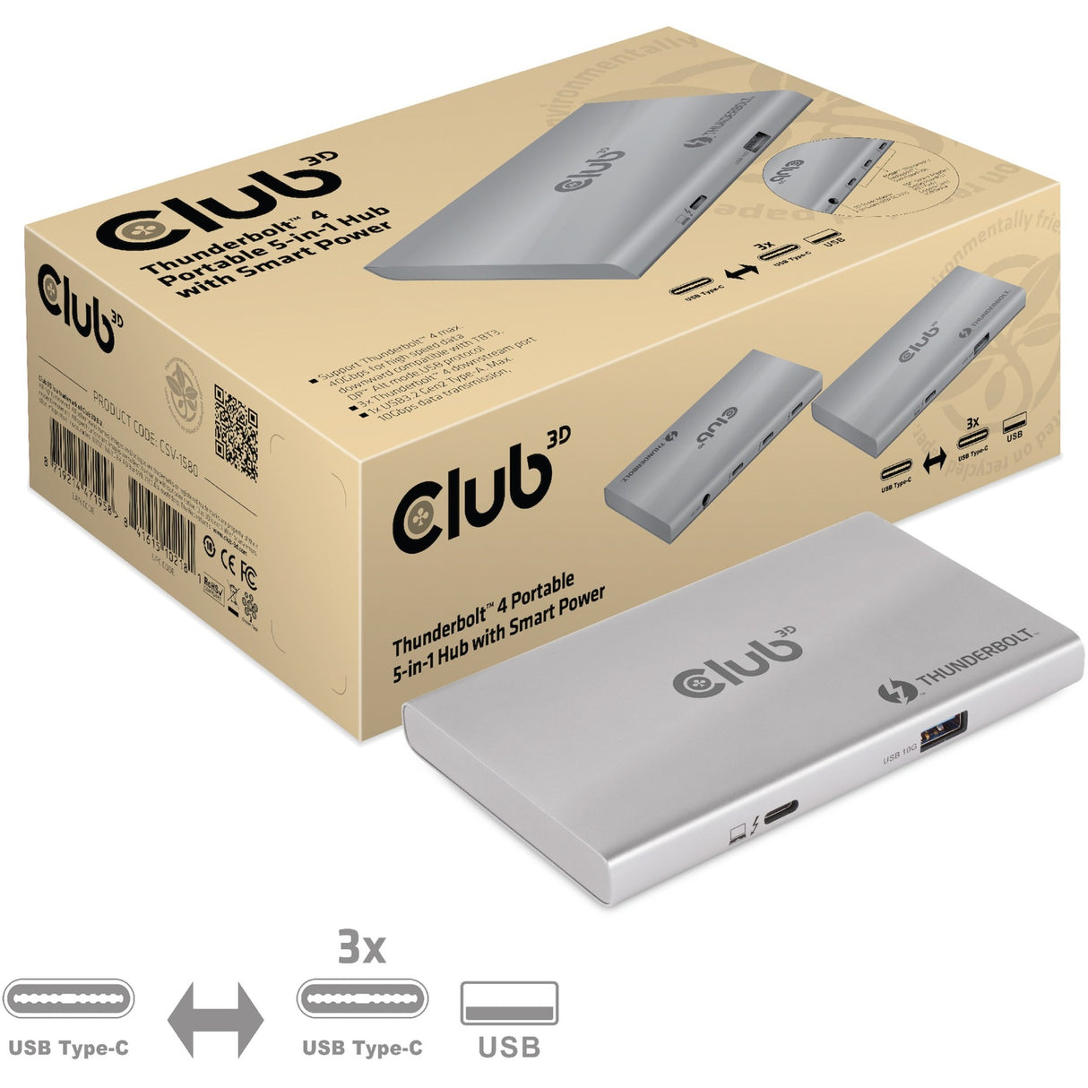 Club 3d Thunderbolt 4 Portable 5-in-1 Hub z inteligentną energią