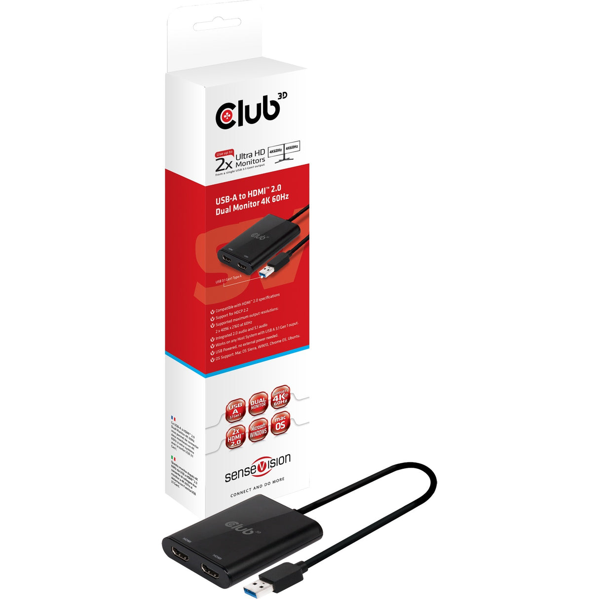 Club 3D USB 3.2 Gen1 tippt a bis HDMI DIAL Monitor 4k 60hz