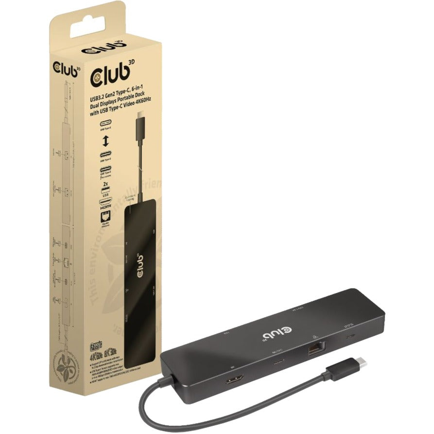 Club 3D USB-C 3.2 Gen2 6-i-1 Dual visar bärbar brygga