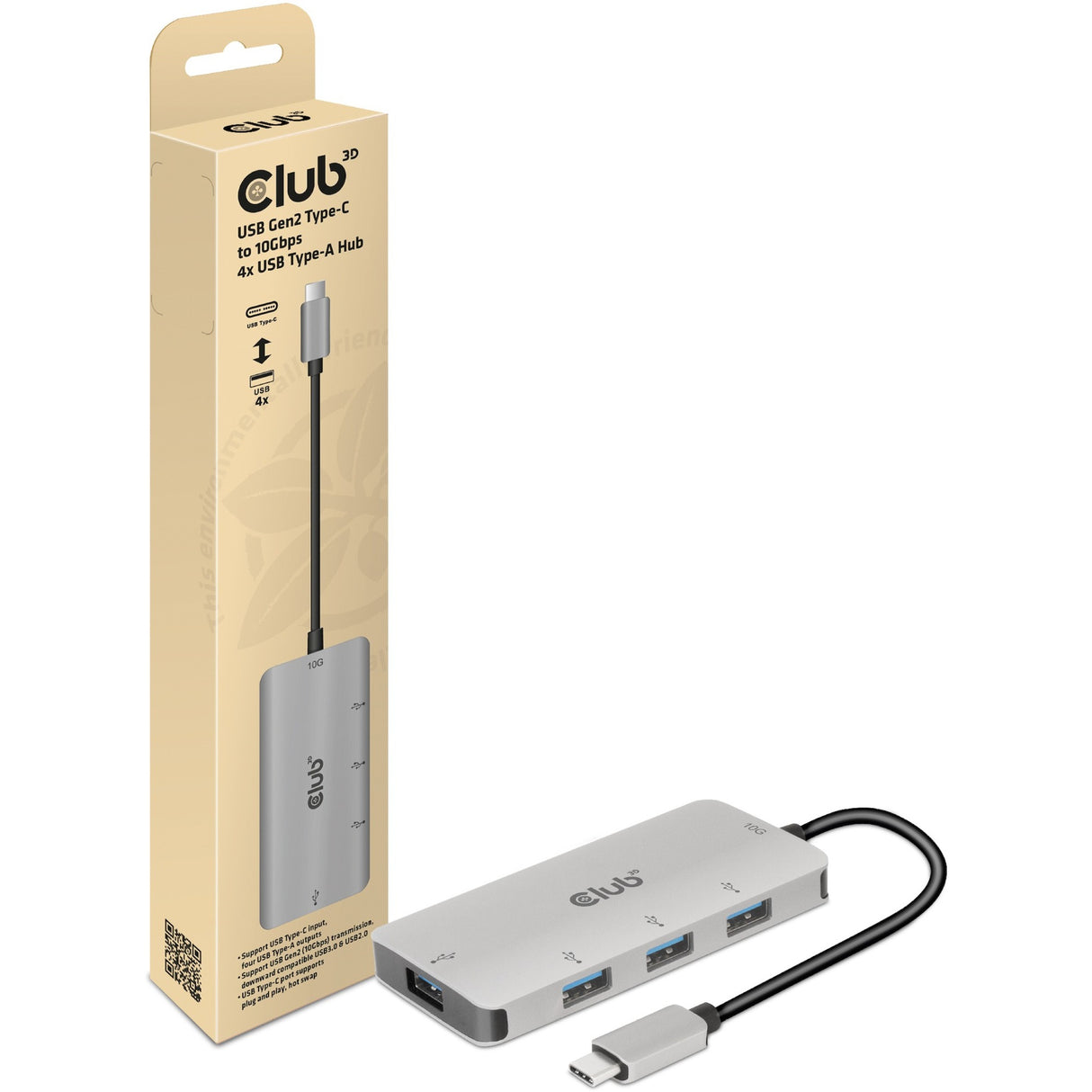 Club 3D USB Gen2 Typ-C zu 10Gbps 4x USB Typ-A Hub
