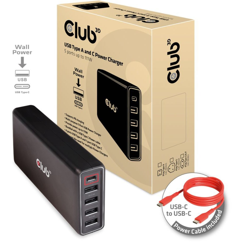 Club 3D USB typu A i C ładowarka, 5 portów do 111 W