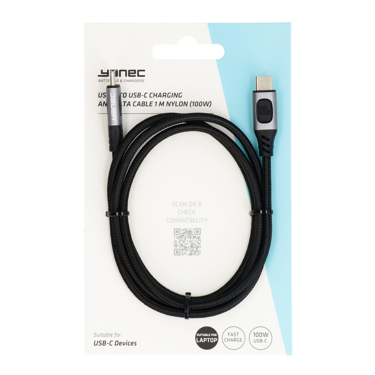YANEC USB-C à USB-C Charging and Data Cable 1M Nylon (100W)