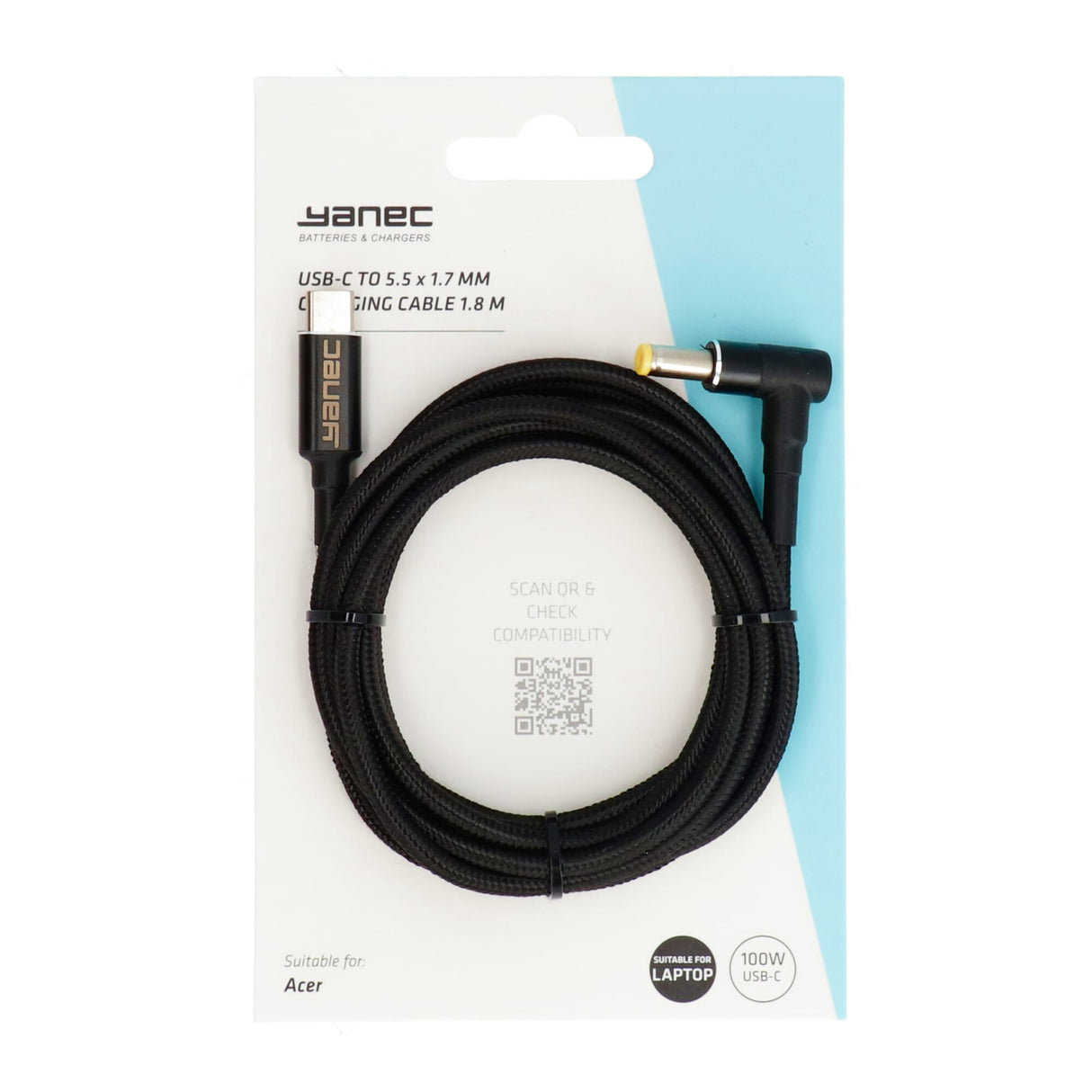 YANEC USB-C à 5,5 x 1,7 mm Câble de charge 1,8 m