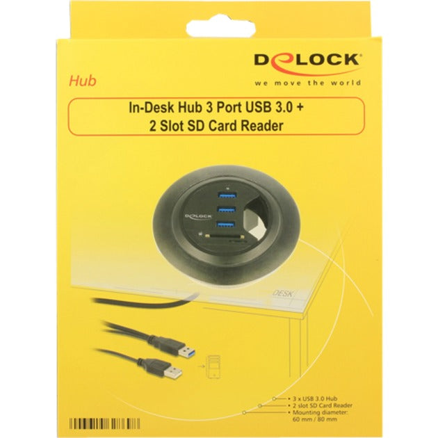 Delock In-Desk Hub 3 Port USB 3.0 + 2 Slot SD Reader