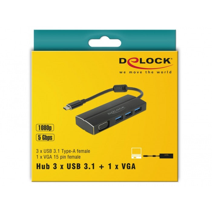 Delock USB-C 3.1> 3x USB-A 3.0 nav + 1x VGA