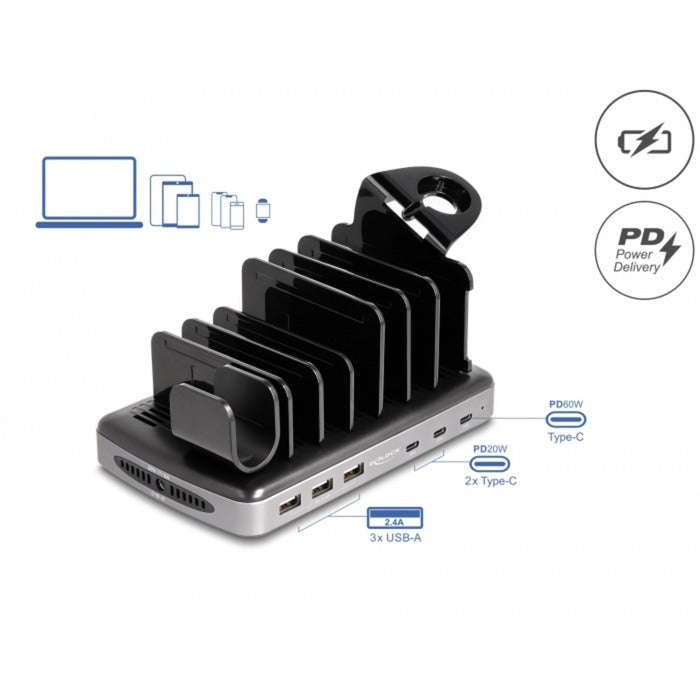 Estación de carga USB de Delock con 3 x USB Tipo-C PD + 3 x u